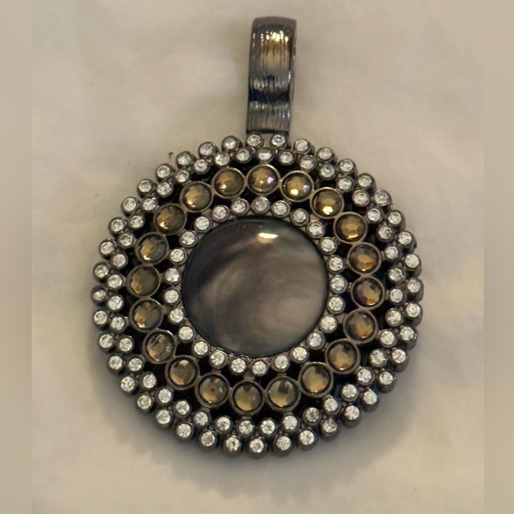 Premier Designs Silver and Brown Circular Pendant - Dual sided